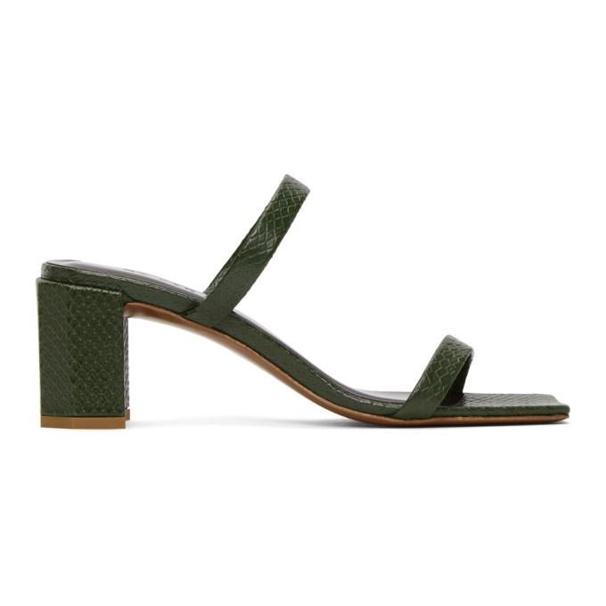 BY FAR Green Croc Tanya Heeled Sandals BlackSkinny