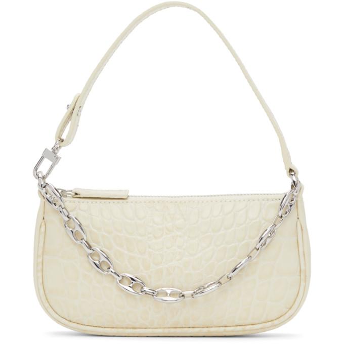 BY FAR Off-White Croc Mini Rachel Bag