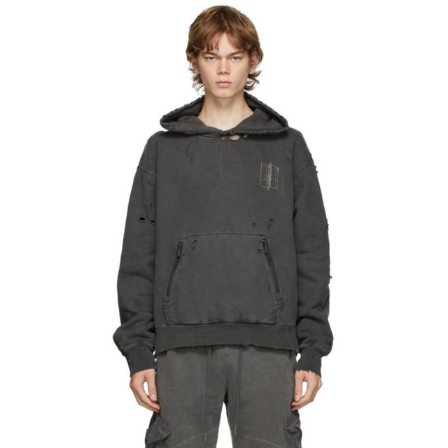 C2H4 Black Distressed Sculpture Print Hoodie