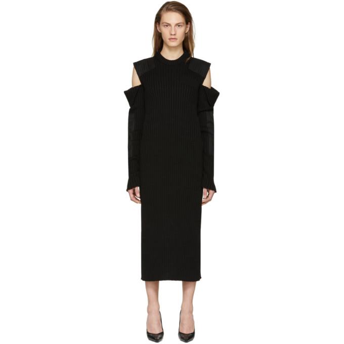 Calvin Klein 205W39NYC Black Cut-Out Shoulder Uniform Knit Dress-BLACKSKINNY.COM