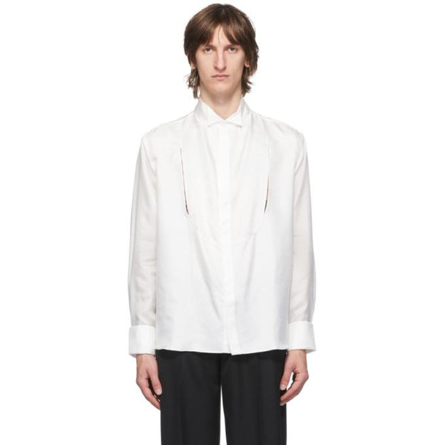 Carlota Barrera White Silk Habotai Cut-Out Tuxedo Shirt