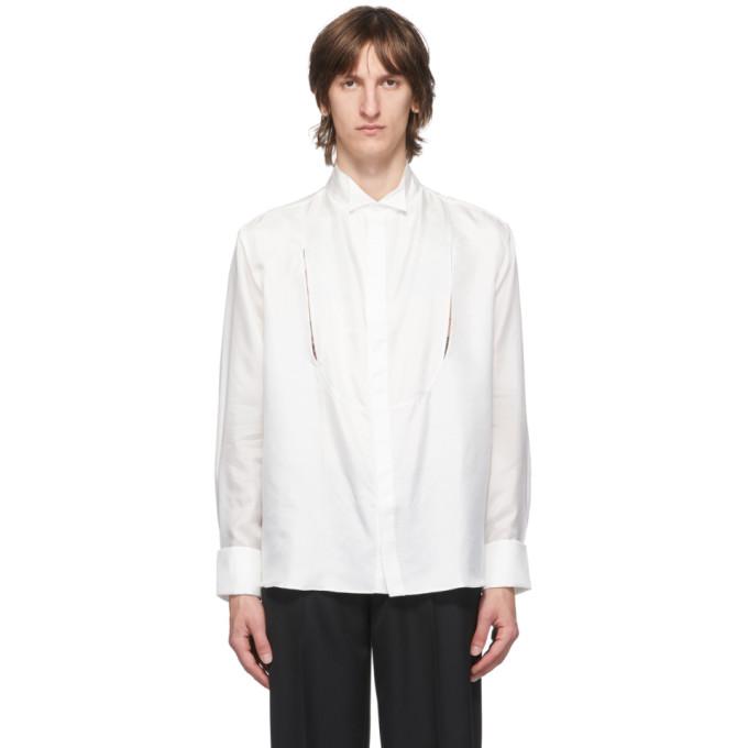 Carlota Barrera White Silk Habotai Cut-Out Tuxedo Shirt