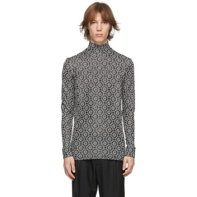 Casablanca Black and Silver Lurex Monogram Turtleneck