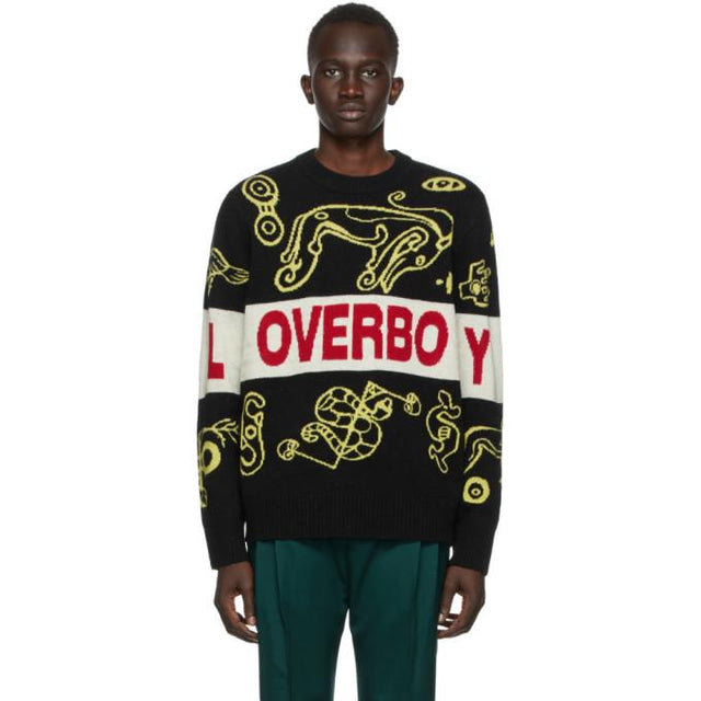 Charles Jeffrey Loverboy Black and Yellow Logo Squiggle Sweater