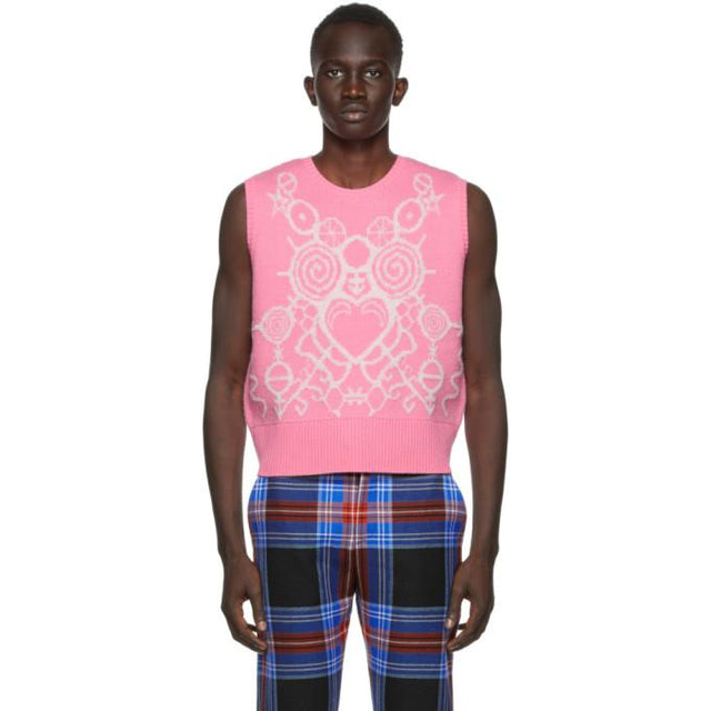 Charles Jeffrey Loverboy SSENSE Exclusive Pink and White Pict Vest