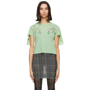 Charlotte Knowles Green Godet Sleeves T-Shirt