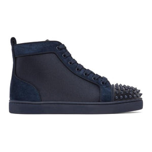 Christian Louboutin Navy Canvas Lou Spikes Orlato High-Top Sneakers