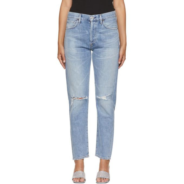 Citizens of Humanity Blue Liya High-Rise Distressed Classic Fit Jeans
