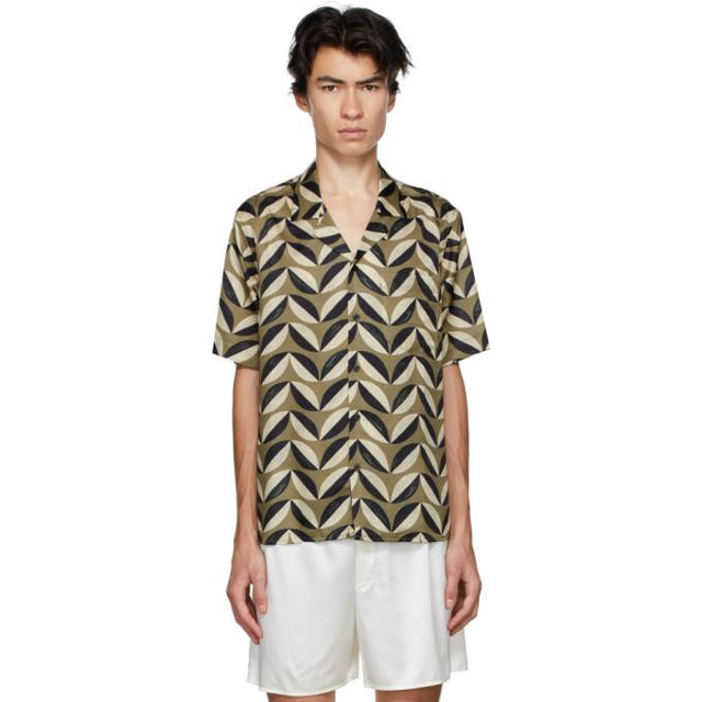 COMMAS Green and Black Silk Pavilion Tile Short Sleeve Shirt