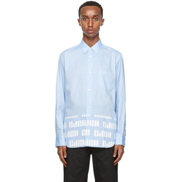 Comme des Garcons Homme Blue Striped Logo Hem Shirt