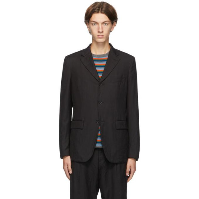 Comme des Garcons Homme Deux Black Wool Herringbone Blazer