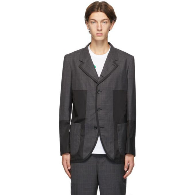 Comme des Garcons Homme Deux Grey and Black Panelled Check Blazer