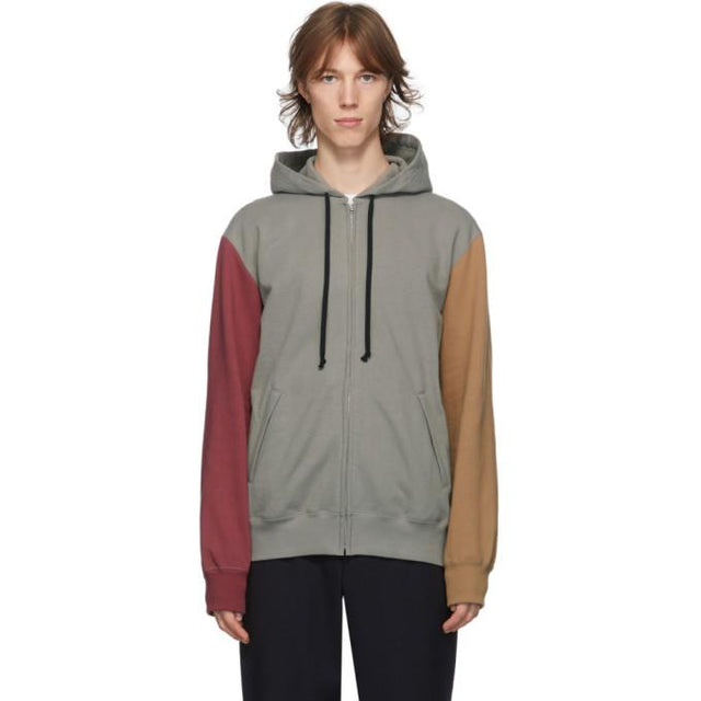 Comme des Garcons Homme Deux Grey and Red Colorblock Hoodie