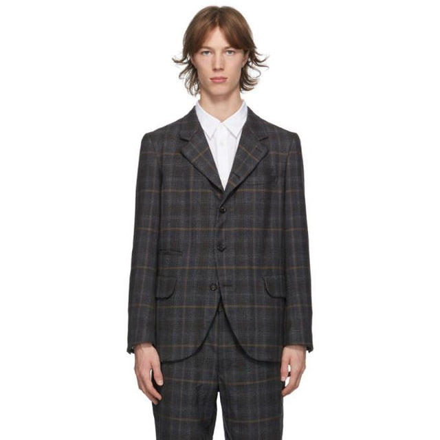 Comme des Garcons Homme Deux Grey Wool Glen Check Blazer