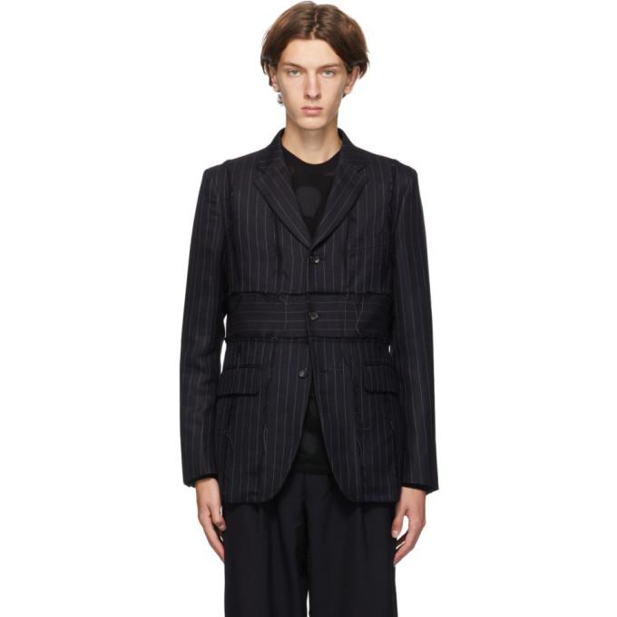 Comme des Garcons Homme Deux Navy Pinstripe Frayed Seams Blazer