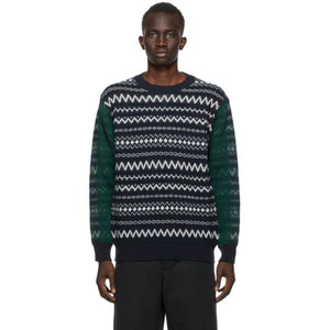 Comme des Garcons Homme Navy and Green Wool Jacquard Sweater