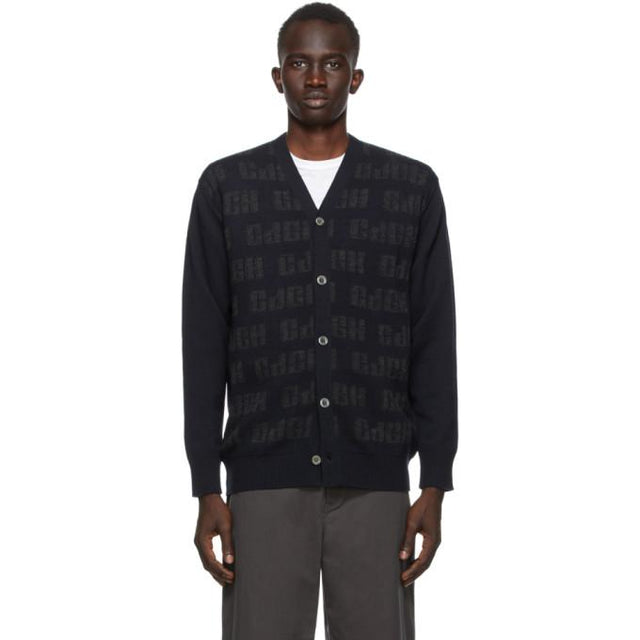 Comme des Garcons Homme Navy Wool Logo Cardigan