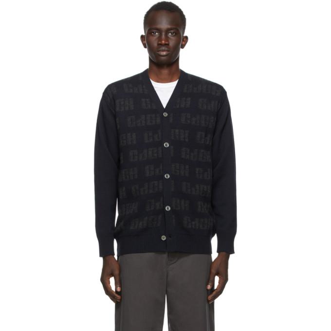 Comme des Garcons Homme Navy Wool Logo Cardigan