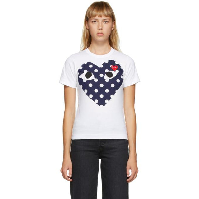 Comme des Garcons Play White and Navy Big Heart T-Shirt