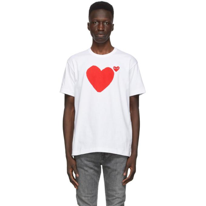 Comme des Garcons Play White Front and Back Heart T-Shirt