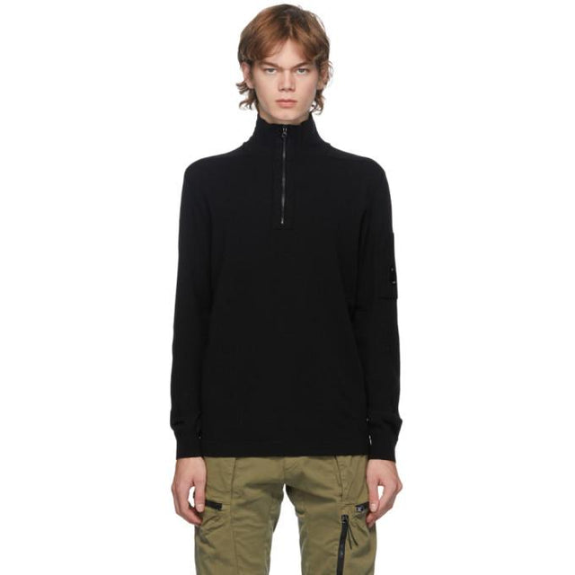 C.P. Company Black Virgin Wool Half-Zip Sweater