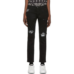 Dolce and Gabbana Black Bandana Print Skinny Jeans