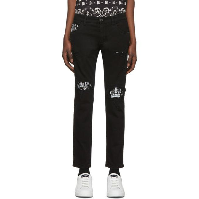 Dolce and Gabbana Black Bandana Print Skinny Jeans