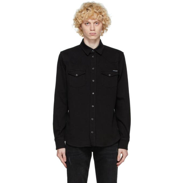 Dolce and Gabbana Black Denim Button-Down Shirt