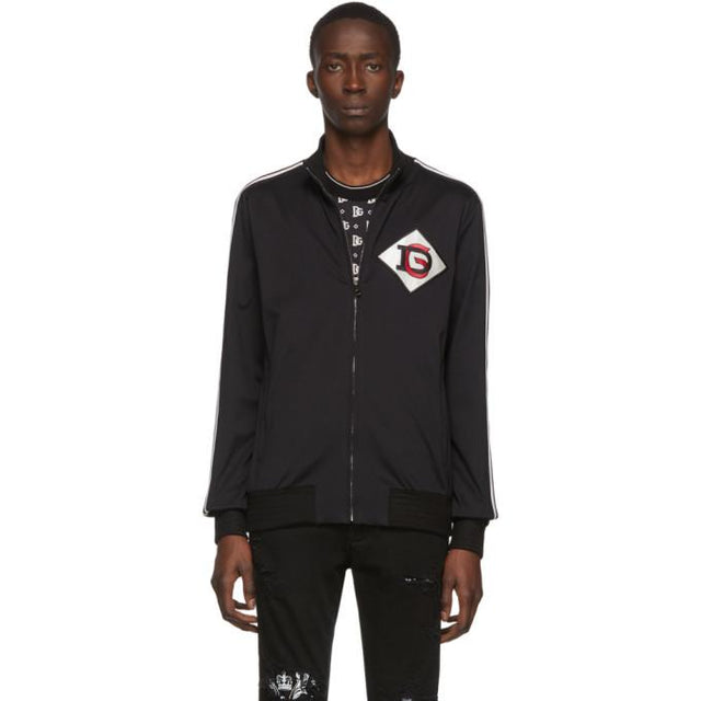Dolce and Gabbana Black DG Patch Zip-Up Sweater