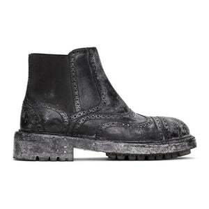 Dolce and Gabbana Black Leather Vintage-Look Chelsea Boots