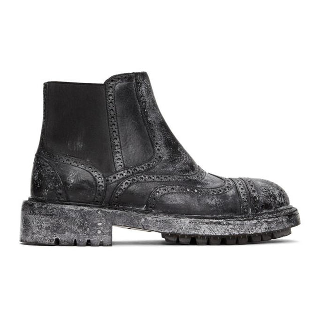 Dolce and Gabbana Black Leather Vintage-Look Chelsea Boots