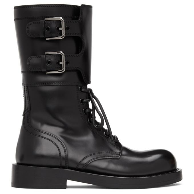 Dolce and Gabbana Black Patent Combat Boots