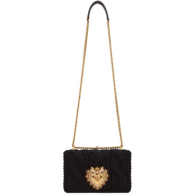 Dolce and Gabbana Black Wool and Cashmere Medium Devotion Bag