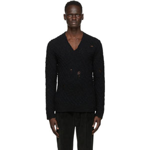 Dolce and Gabbana Black Wool Distressed Sweater
