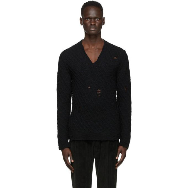 Dolce and Gabbana Black Wool Distressed Sweater