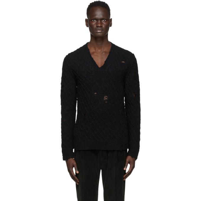 Dolce and Gabbana Black Wool Distressed Sweater