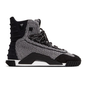 Dolce and Gabbana Grey and Black Wool NS1 High-Top Sneakers