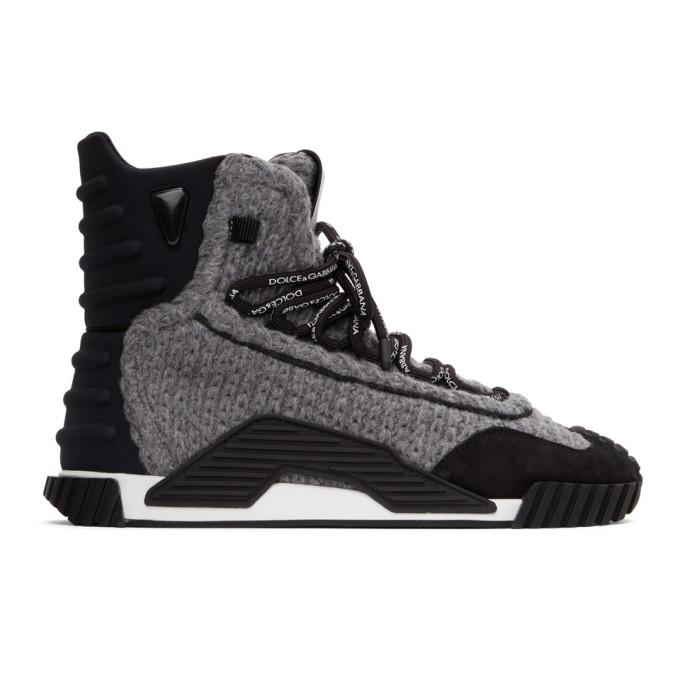Dolce and Gabbana Grey and Black Wool NS1 High-Top Sneakers