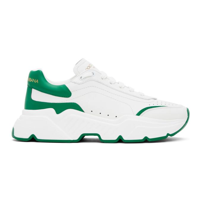 Dolce and Gabbana White and Green Daymaster Sneakers