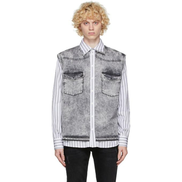 Dolce and Gabbana White and Grey Denim Vest Shirt