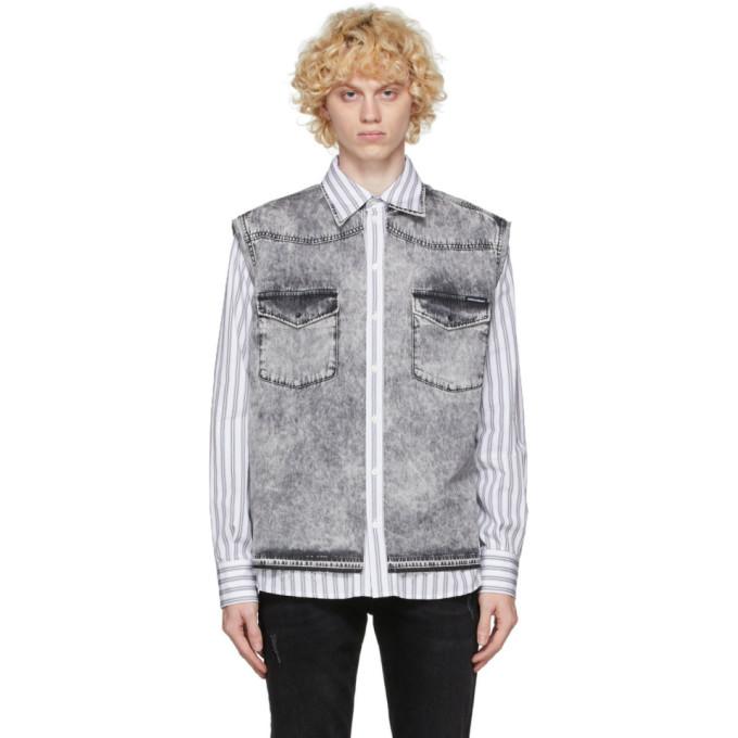 Dolce and Gabbana White and Grey Denim Vest Shirt