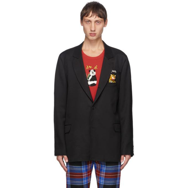 Doublet Black Puppet Animal Embroidery Blazer