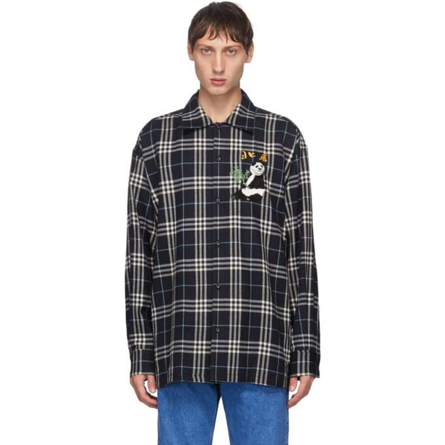 Doublet Navy Check Puppet Animal Shirt