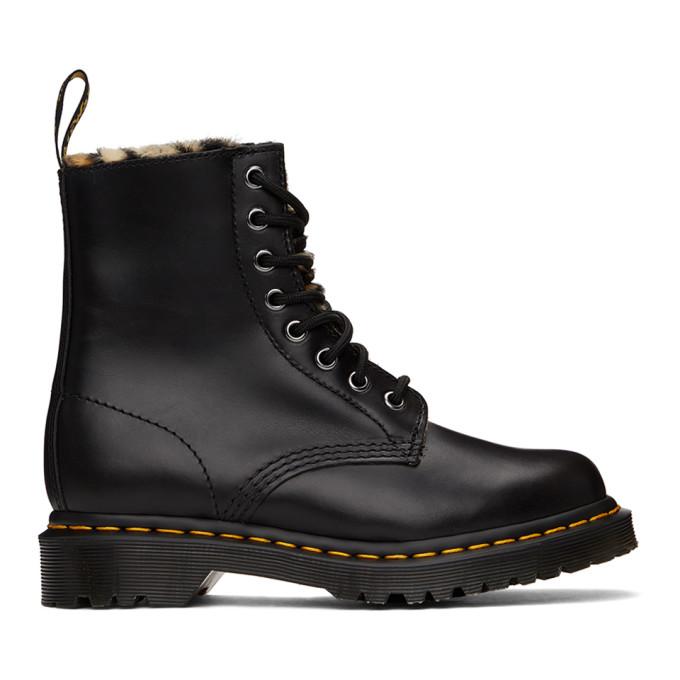 Dr. Martens Black 1460 Faux-Fur Leopard Serena Boots