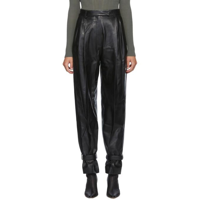 DRAE Black Leather Wide Trousers