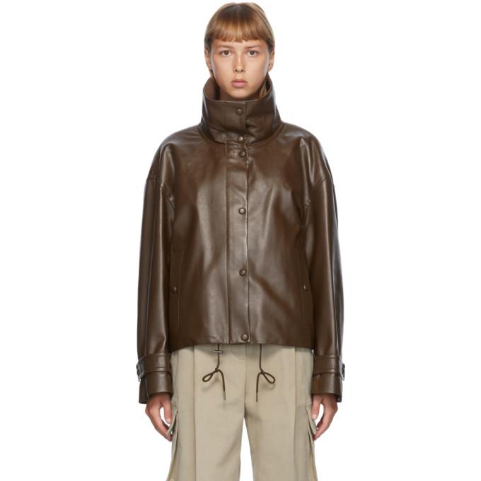 DRAE Brown Faux-Leather Blouson Jacket