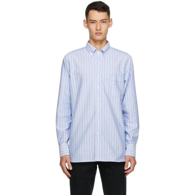 Drakes Blue and White Oxford Stripe Regular Fit Shirt