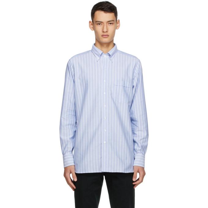 Drakes Blue and White Oxford Stripe Regular Fit Shirt