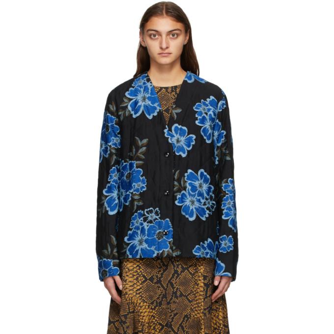 Dries Van Noten Black and Blue Floral Jacket