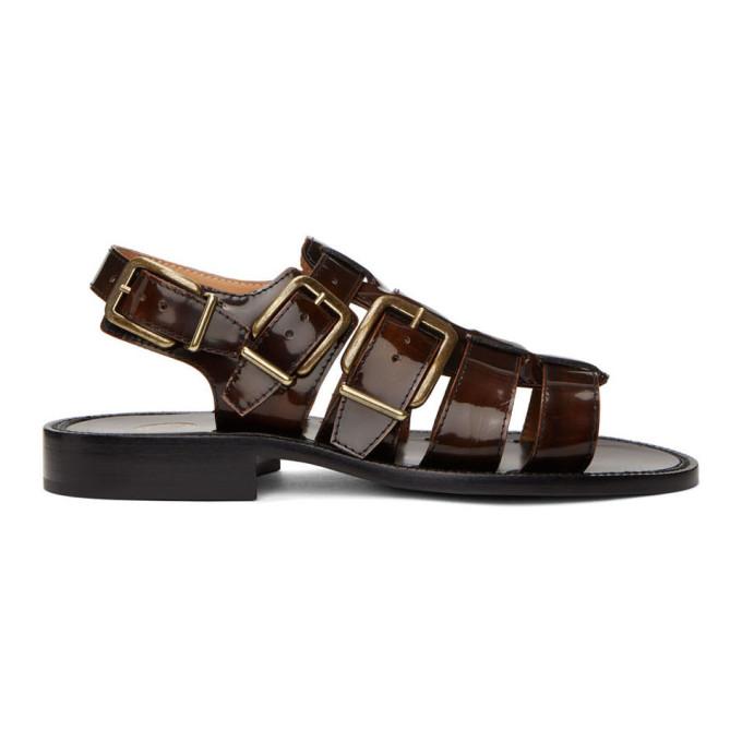 Dries Van Noten Black and Brown Patent Sandals